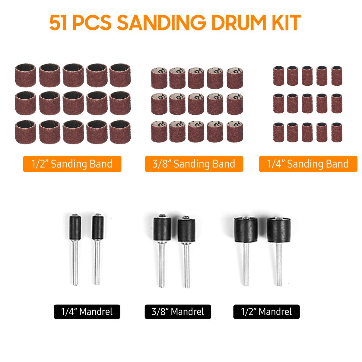 51 PCS Sanding Drum Kit For Power Rotaty Tool Includes 45