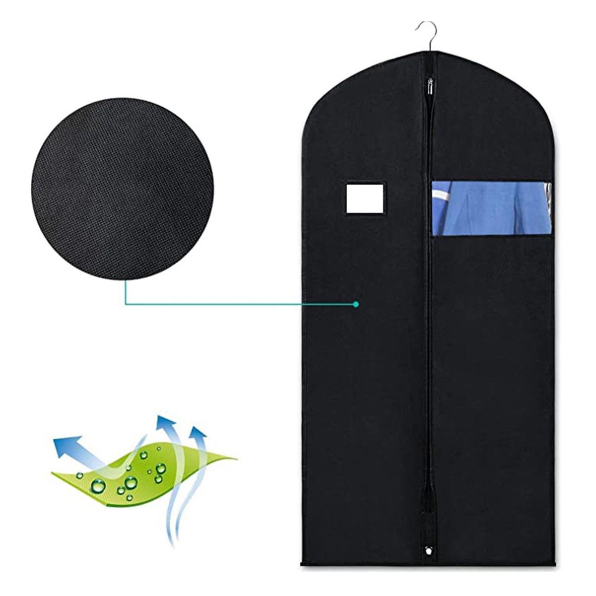Non Woven Suit Storage Bag Dress Bag Hanging Suit Coat Black 100cm