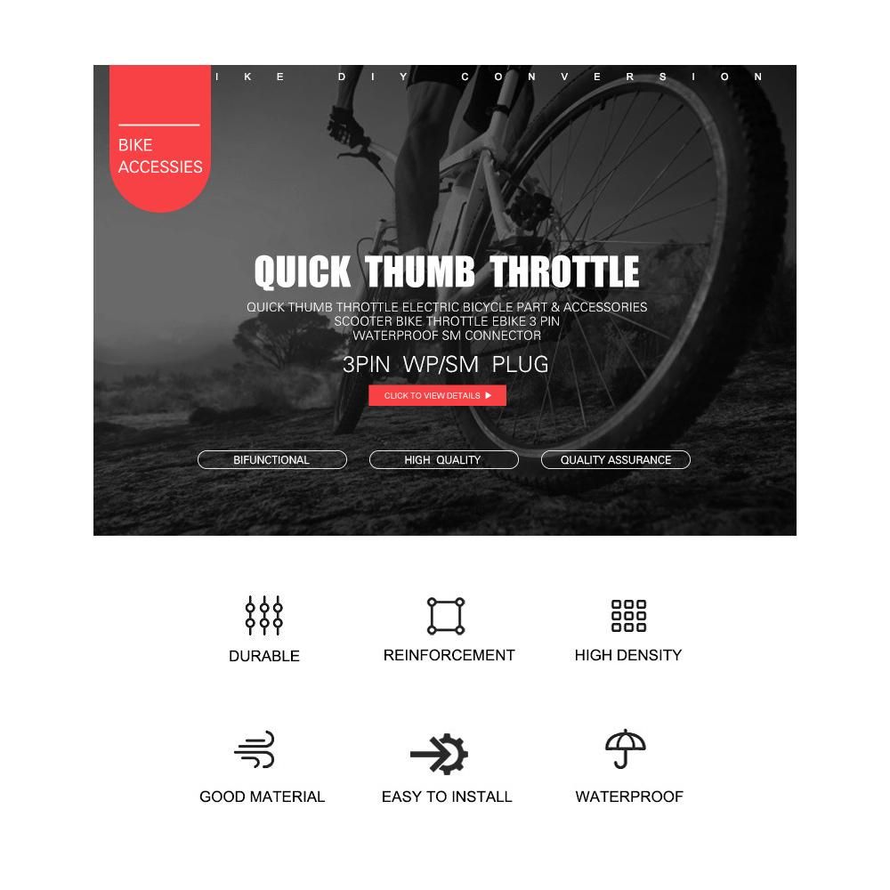 Quick Thumb Throttle Electric Bicycle Part Accessories Scooter Bike Throttle Ebike 3 Pin Connector
