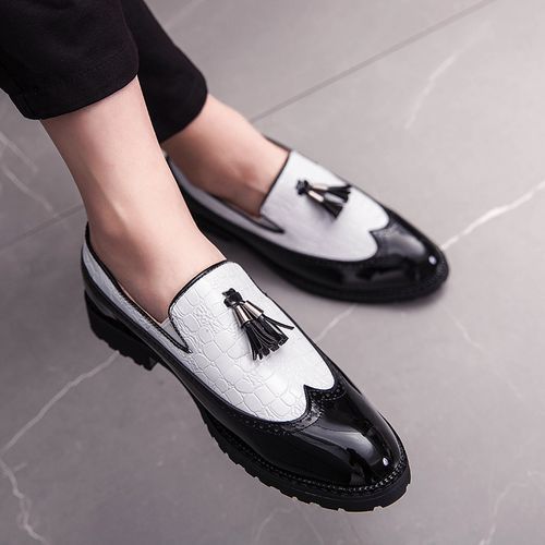 Big Size Men Tassel Brogue Leather Shoes-White