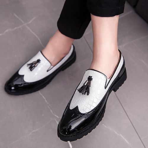Big Size Men Tassel Brogue Leather Shoes-White