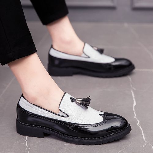 Big Size Men Tassel Brogue Leather Shoes-White