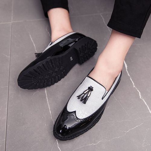 Big Size Men Tassel Brogue Leather Shoes-White