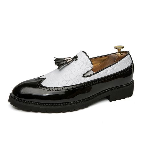 Big Size Men Tassel Brogue Leather Shoes-White