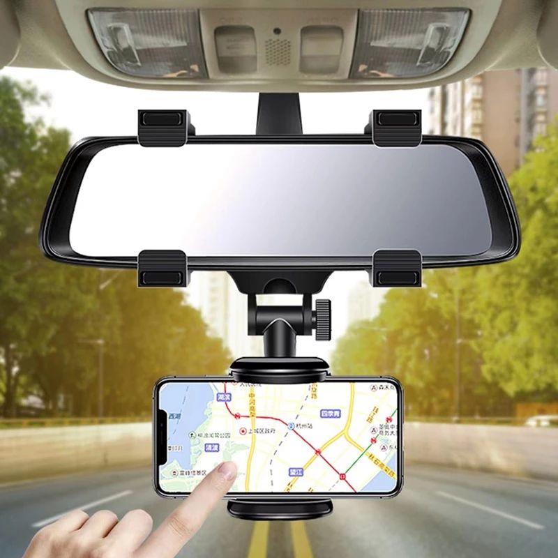 Black Universal Rear View Mirror Navigation Car Phone Holder