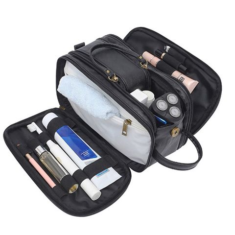 Water-Resistant PU Leather Toiletry Bag For Men Travel Wash