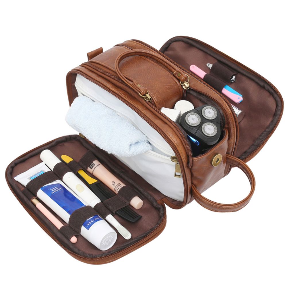 Water-Resistant PU Leather Toiletry Bag For Men Travel Wash