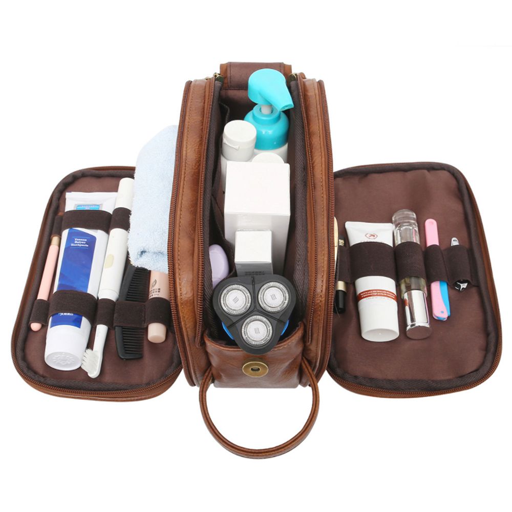 Water-Resistant PU Leather Toiletry Bag For Men Travel Wash