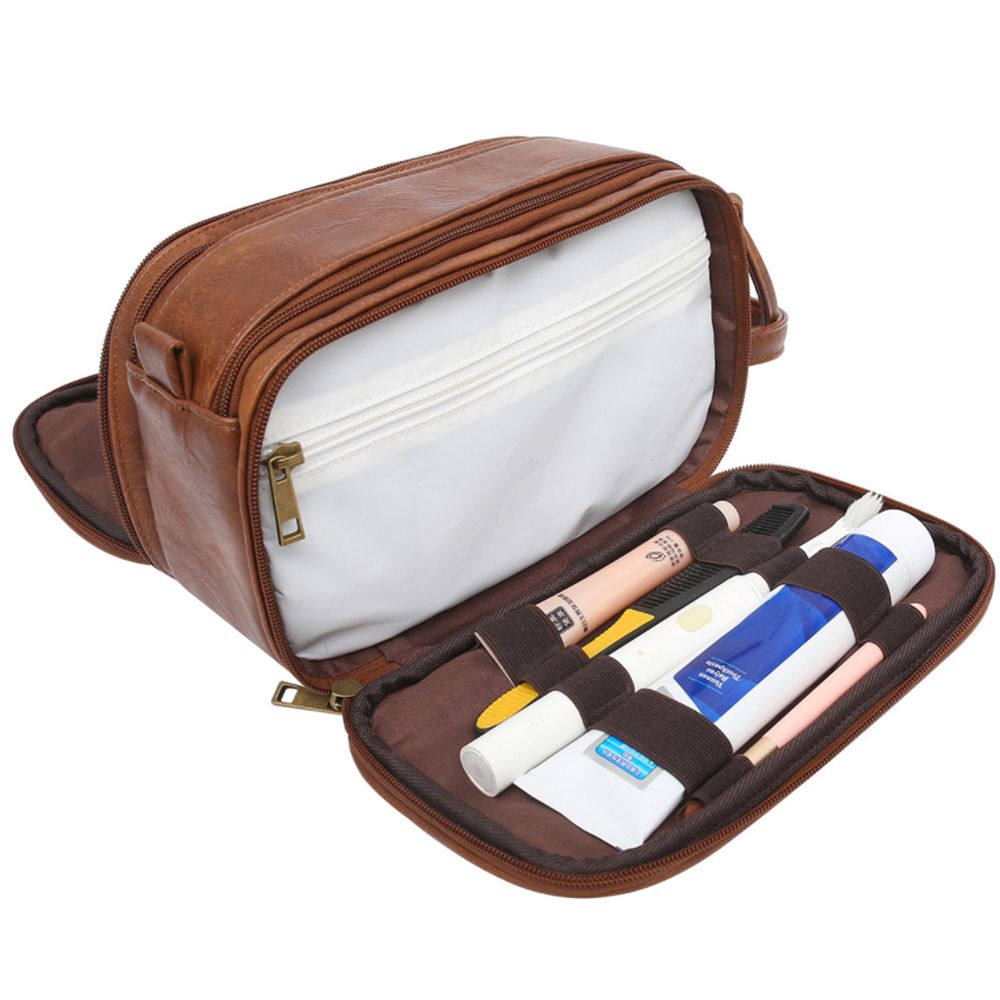 Water-Resistant PU Leather Toiletry Bag For Men Travel Wash