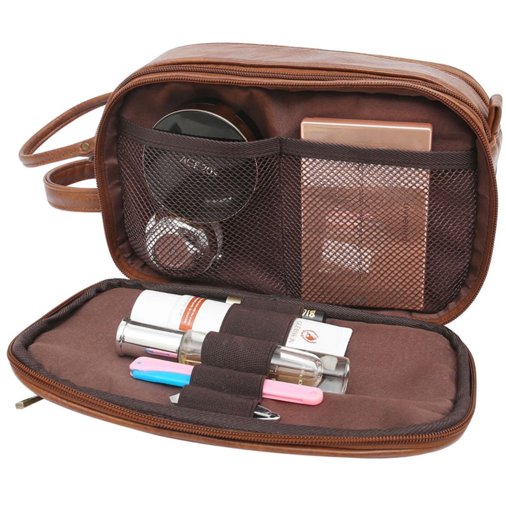 Water-Resistant PU Leather Toiletry Bag For Men Travel Wash