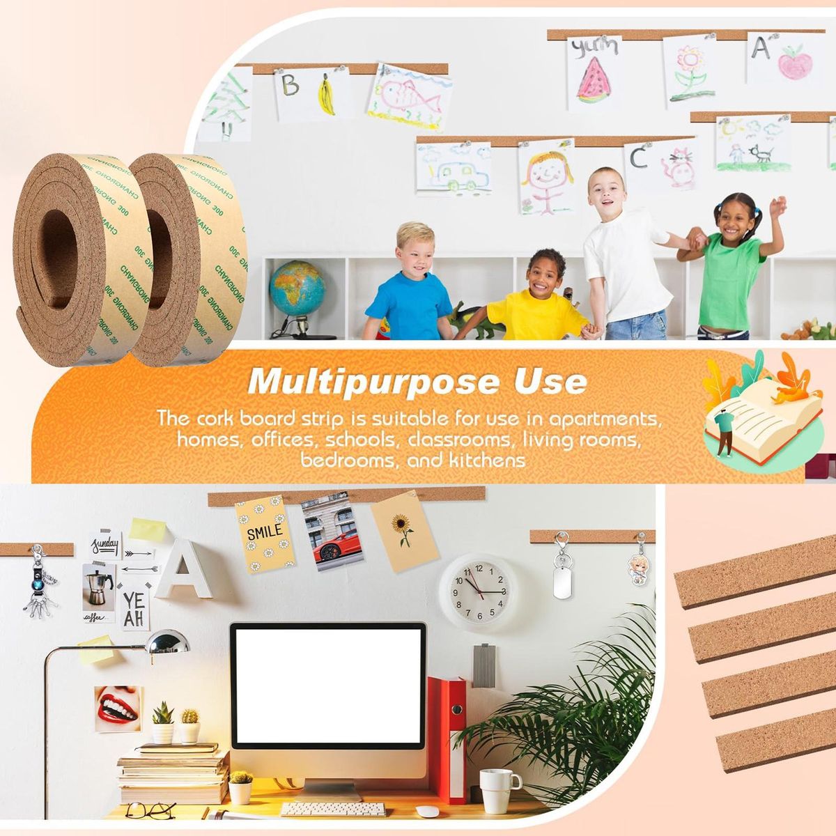 Cork Boards Bulletin Bar Strip Versatile Cork Bulletin Bar for Home