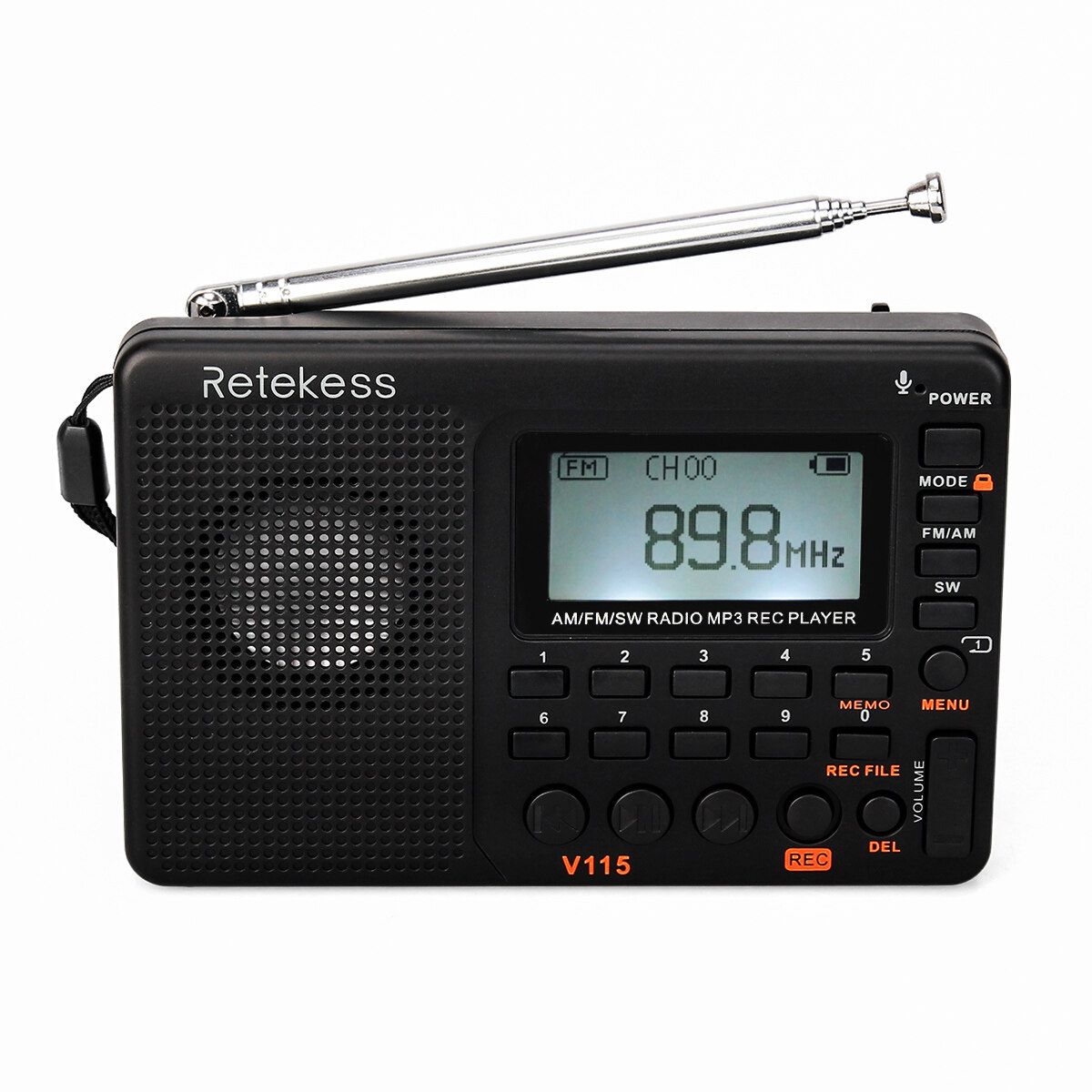 Retekess F9204D TIVDIO FM Radio V-115 FM/AM/SW Radio Bass Sound MP3 Player REC Voice Recorder With Sleep