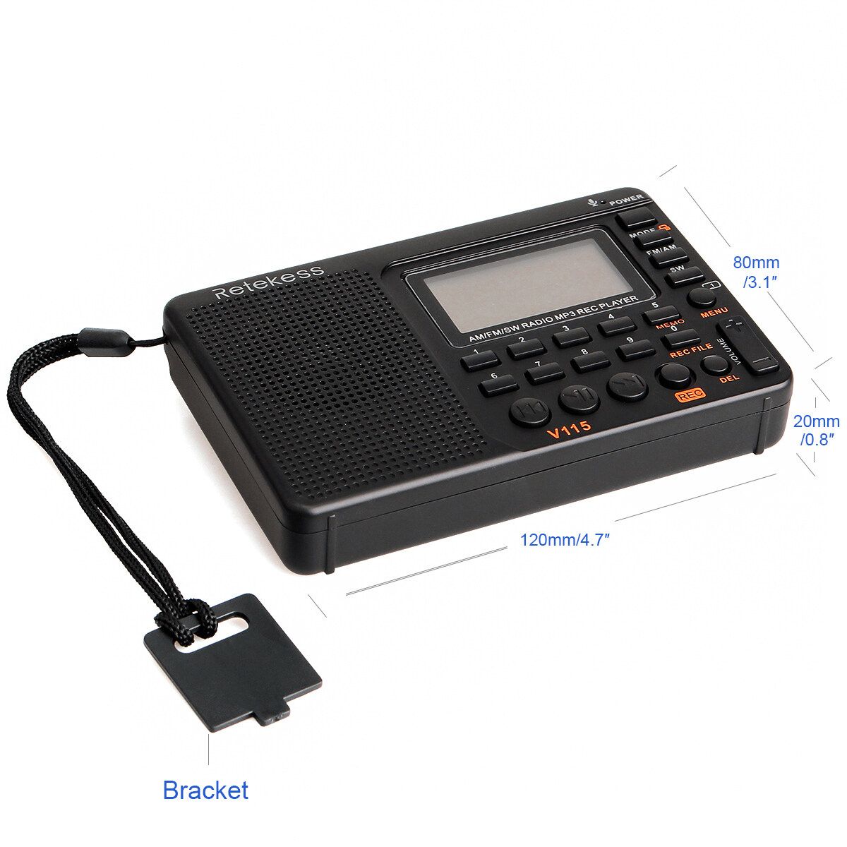 Retekess F9204D TIVDIO FM Radio V-115 FM/AM/SW Radio Bass Sound MP3 Player REC Voice Recorder With Sleep