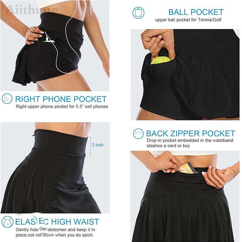 Aiithuug Tennis Skirt Womens Pleated Athletic Golf Skorts