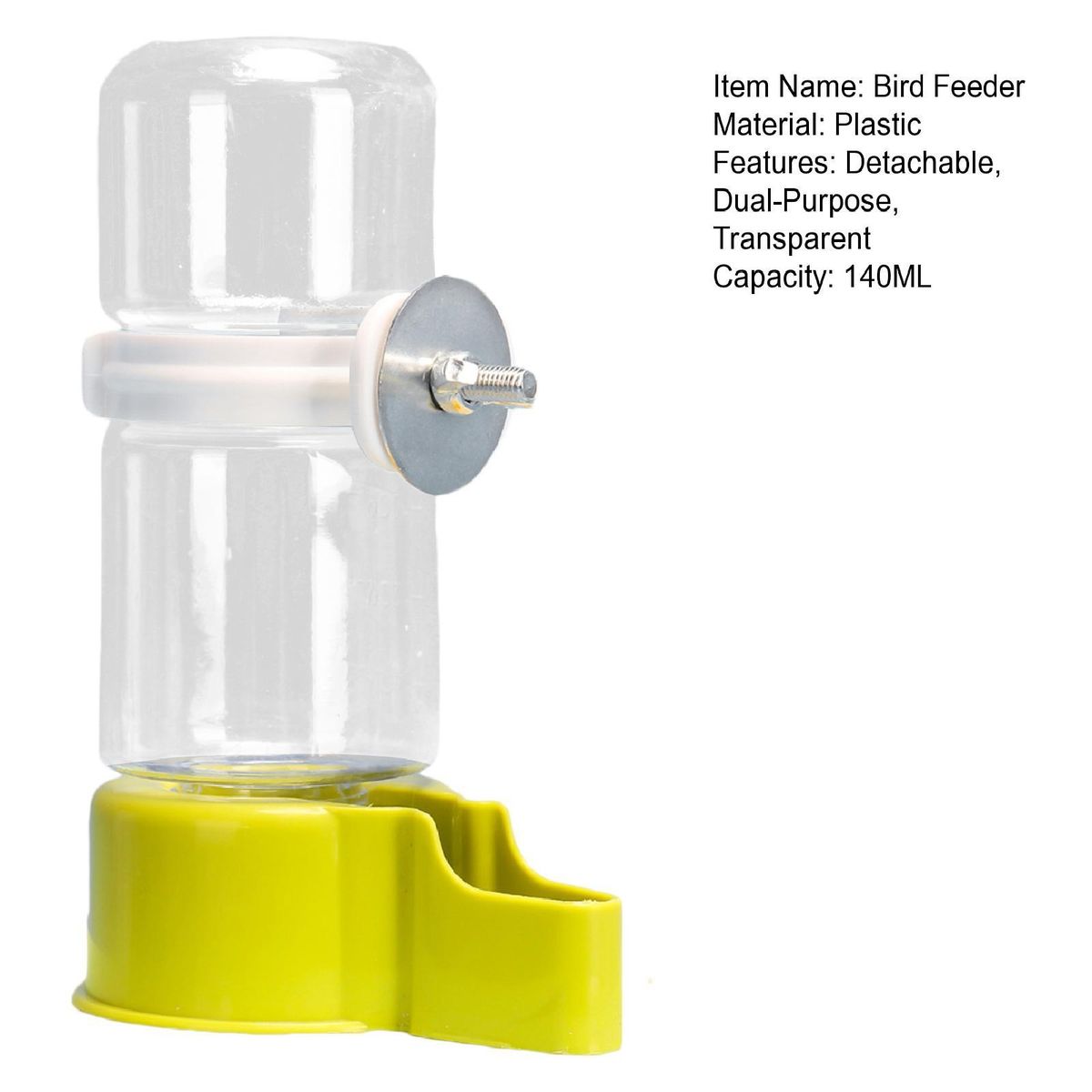 140ml Automatic Bird Water Food Dispenser Gravity Control for Parrots Green
