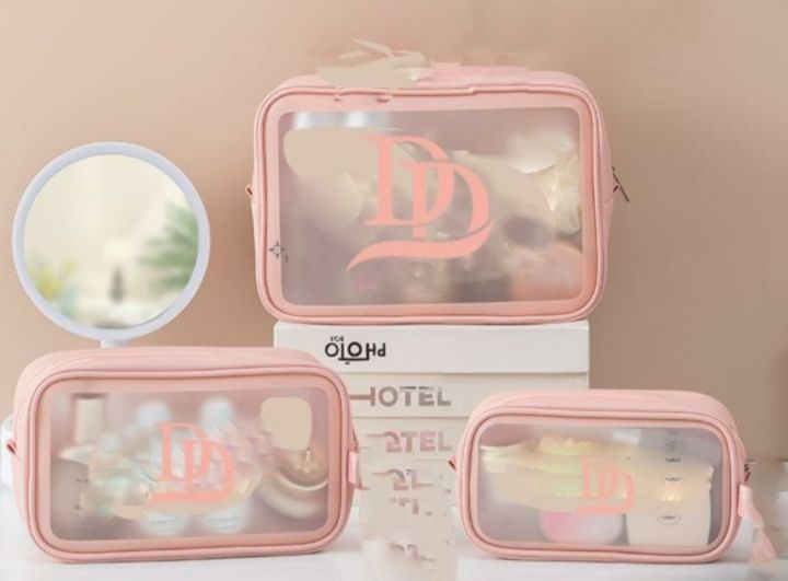 3 In 1 Clear Cosmetics Makeup Bag Pink (Empty)