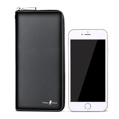 Men's Leather Zipper Wallet - Black + Free Gift