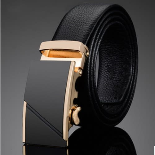 Men Leather Belt-Black & Gold