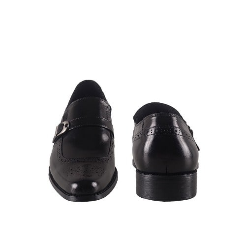 Men’s Leather Slip On Shoe With Buckle - Black - MSH-4406