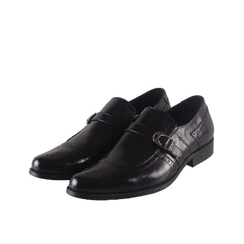 Men’s Leather Slip On Shoe With Buckle - Black - MSH-4406