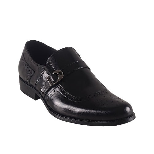 Men’s Leather Slip On Shoe With Buckle - Black - MSH-4406