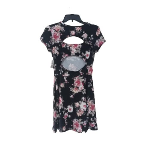 Women's Short Dress- Black With Rose Pattern