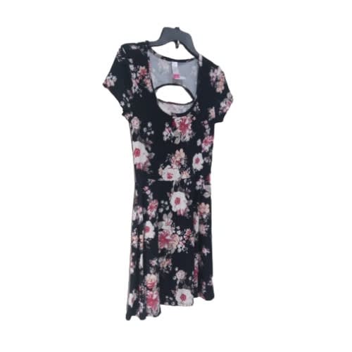 Women's Short Dress- Black With Rose Pattern