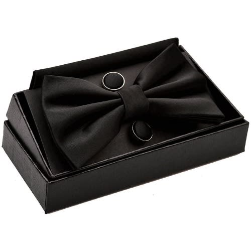 Men's Bowtie With Cufflinks And Pocket Square  - Black