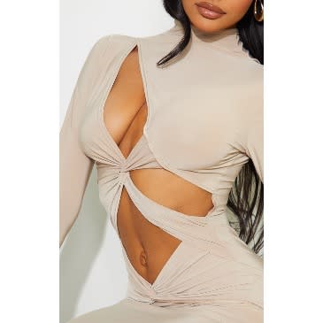 Stone Slinky Cut Out Chest Twist Detail Bodycon