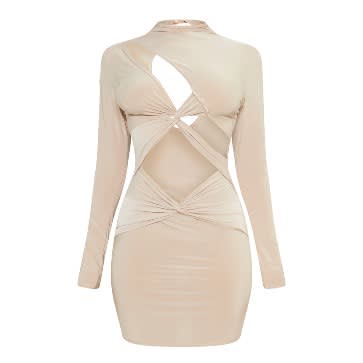 Stone Slinky Cut Out Chest Twist Detail Bodycon