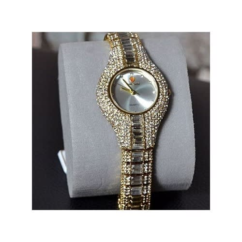 Ladies Lookworld Iced Stoned Wrist Watch- Gold