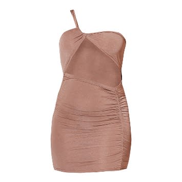Mocha One Shoulder Cut Out Burst Ruched Bodycon Dress