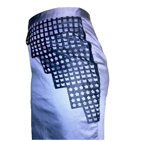 Off White Skirt With Unique Black Laser Cut Faux Leather Design