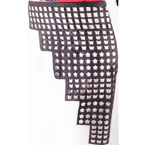 Off White Skirt With Unique Black Laser Cut Faux Leather Design