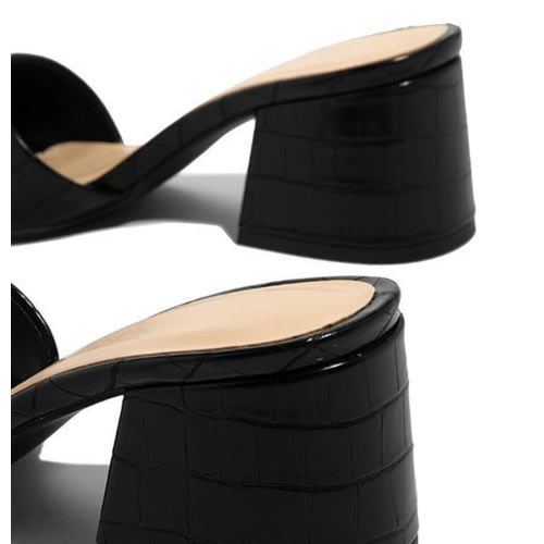 Mock Croc Thick Heel American Slippers- Black