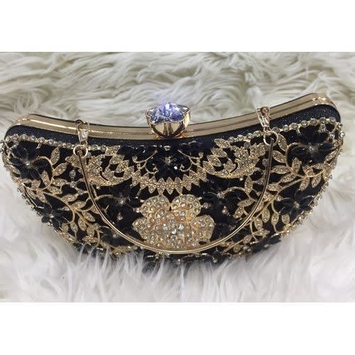 Crystal Metallic Clutch Purse - Black