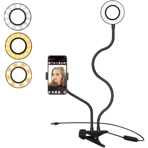Selfie Ring Light With Phone Holder For Live Stream/video/makeup, 3-light Mode Led Light