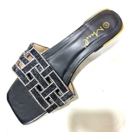 Women's Checkers Silver Plate Lady Slippers- Black