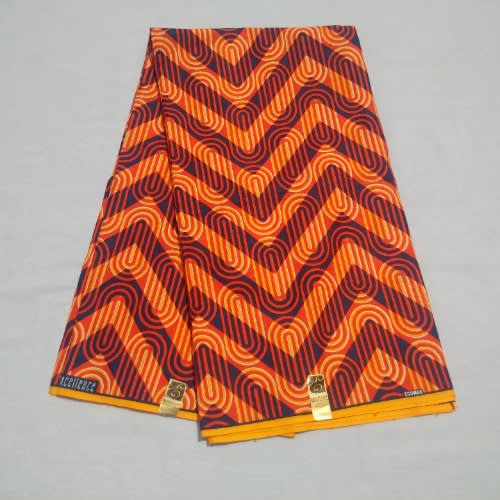 Orange-navy Blue Pure Cotton Ankara Fabric - 3 Yards