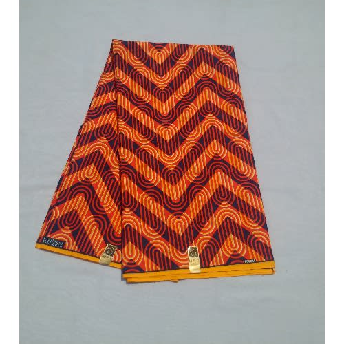 Orange-navy Blue Pure Cotton Ankara Fabric - 3 Yards