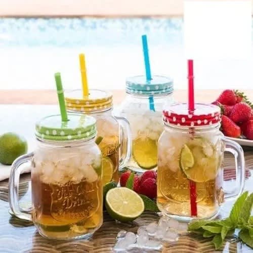Mason Jar With Lid And Straw - 4 Pieces