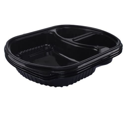 Disposable Plastic 3 Compartment Bowl With Cover - 100pcs