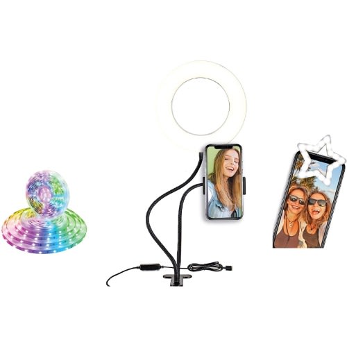 Social Media Video Recording Kit - Heavy Duty Phone Holder And Ring Light Stand - 6ft Led - M