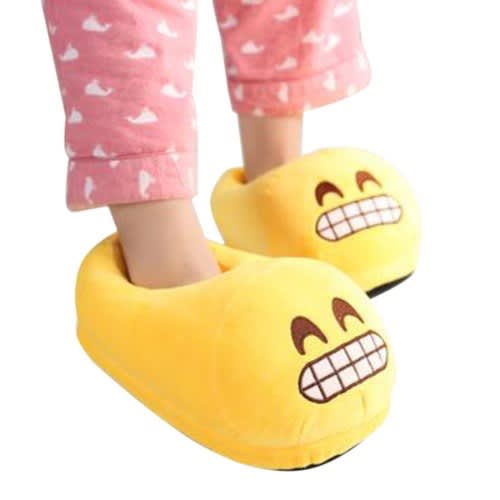 Grinning Emoji Plush Indoor Slippers