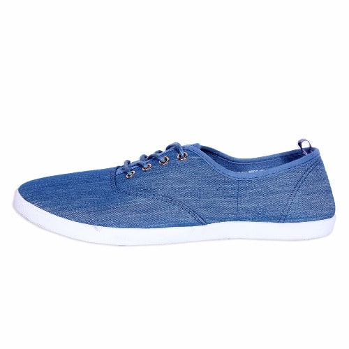 Ladies Lace Up Denim Sneakers - Blue