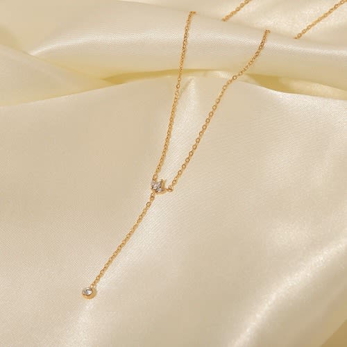 Drop Crystal  Pendant Necklace- Gold