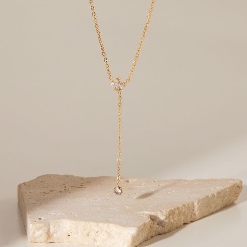 Drop Crystal  Pendant Necklace- Gold