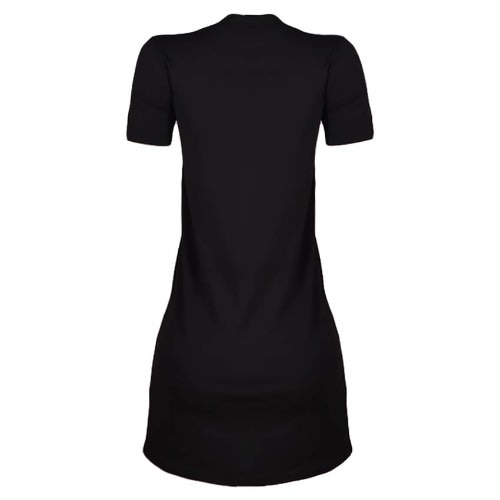 Round Neck Print Shirt Dress- Black