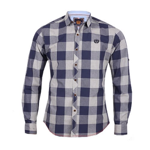 Men's Fitted Shirt In Bold Navy/grey Checks