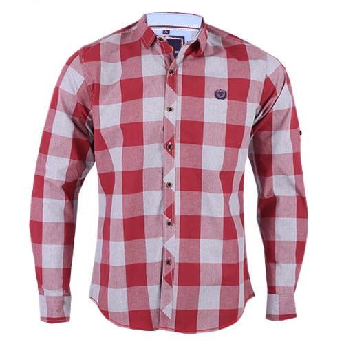 Men's Fitted Shirt With Bold Wine Checks